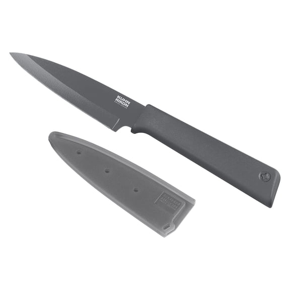 Kuhn Rikon Colori+ Non-Stick Straight Paring Knife with Safety Sheath, 3.5-Inch, Gray