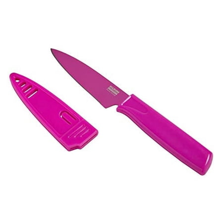Kuhn Rikon Colori Non-Stick Straight Paring Knife with Safety Sheath, 4 inch, Fuchsia