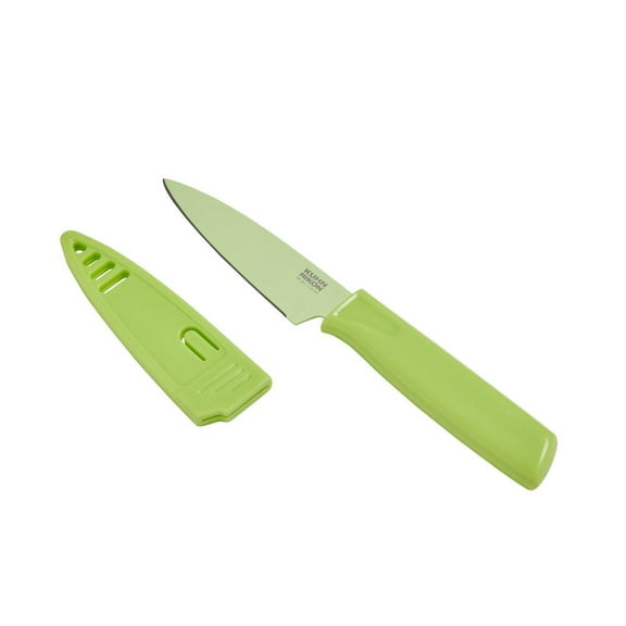 Kuhn Rikon Colori Non-Stick Straight Paring Knife with Safety Sheath, 4 inch, Light Green
