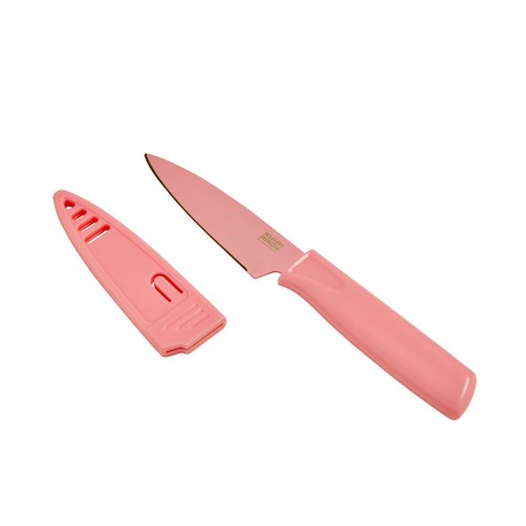 Kuhn Rikon Colori Non-Stick Straight Paring Knife with Safety Sheath, 4 inch, Pink