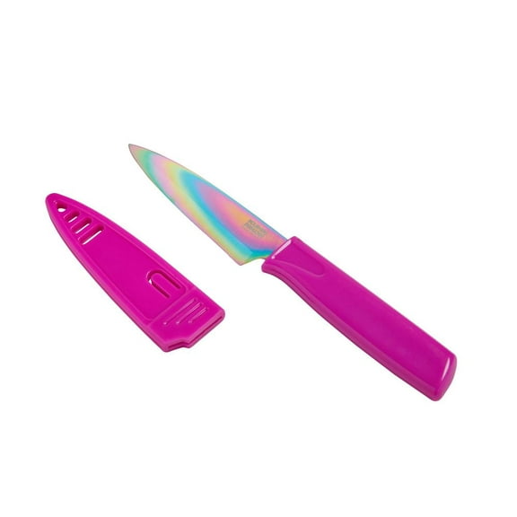 Kuhn Rikon Colori Non-Stick Straight Paring Knife with Safety Sheath, 4 inch, Rainbow