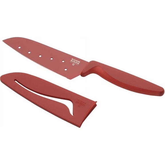 Kuhn Rikon 5-Inch Santoku Knife with Nonstick Blade and Sheath, Kitchen Vegetable Chopping Knife