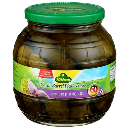 Kuhne Garlic Barrel Pickles, 34.2 Ounce -- 6 per case.