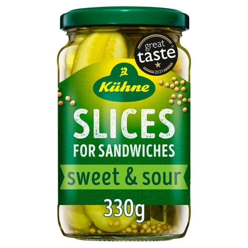 Kuhne Gherkin Sandwich Slices 330g, British Import (Pack of 2)