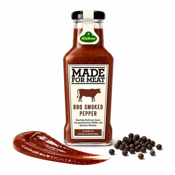 Kuhne Smoked Pepper BBQ Sauce, Barbecue Sauce with Bourbon for Chicken Wings, Grilled Meat and Barbecues, Sweet and Smoky, 7.94 oz Bottle