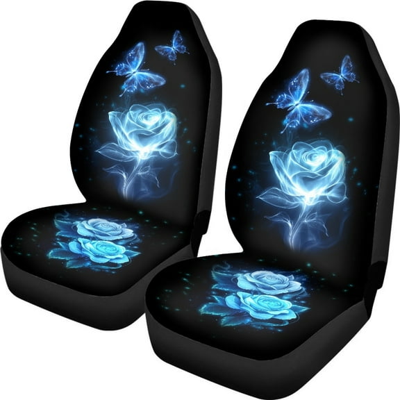 Kuiaobaty 2 Packs Car Seat Cover for Front Seat Glow Butterfly Rose Pattern Vehicle Seat Covers Polyester Fabric Cushion Seat Covers for Women Universal Fit Car Van Sedan Truck