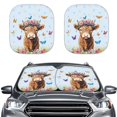 thumbnail image 1 of Kuiaobaty 2 Pcs Automotive Windshield Sunshades for Small Sedans Mini SUVs Highland Cattle Cow Butterfly Rose Pattern Keep Car Interior Cool UV Protection Sun Shield Cover Auto Front Window, 1 of 6