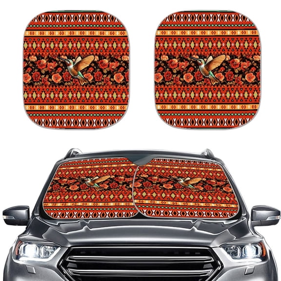 Kuiaobaty 2 Pcs Car Windshield Sunshade for Auto Front Window Tribal Hummingbird Hibiscus Flower Washable Customized Sun Blocker Visor Protector for Vehicles Exterior Accessories