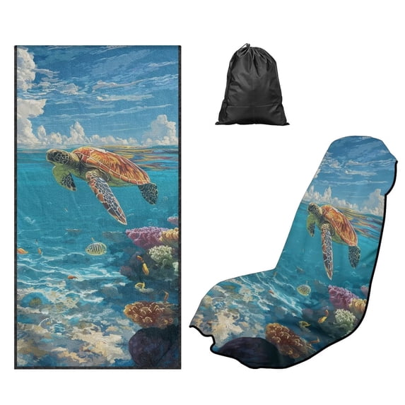 Kuiaobaty 60 x 33 Inch Car Seat Covers Towel Sea Turtle Print Car Seat Protector Front Seats Only with Storage Bag Quick-Dry Sweat Towels for Gym Workout, Running, Swimming, Beach and Hiking