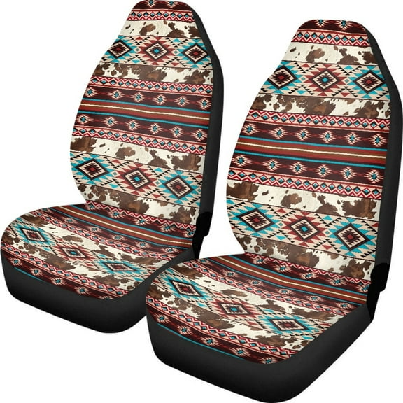 Kuiaobaty American Tribal Brown Cow Print Car Seat Cover for Women Non-Slip Front Bench Protection, Breathable Auto Accessories Universal Fit Most Vehicles