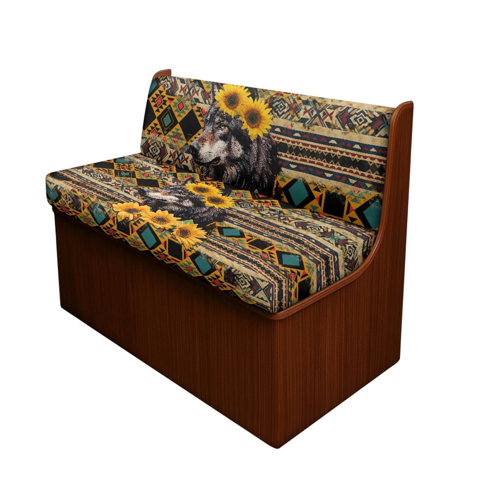 Kuiaobaty Anti-Slip RV Dinette Cushions Covers Couch Cushion Slipcovers RV Sofa Seat Slipcovers Sofa Slipcovers for RV Camper Car Bench, American Tribal Wolf Sunflower Pattern