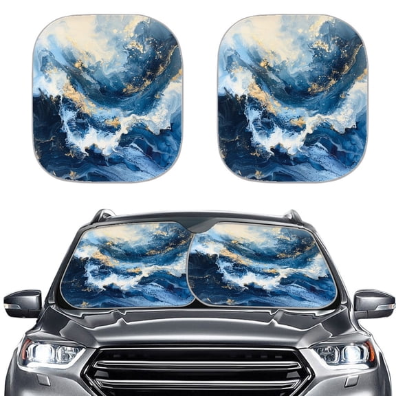 Kuiaobaty Auto Windshield Sun Shade Marble Texture Blue Pattern Easy to Install UV Rays Sun Visor Protector Covers Car Decoration 2 Pack Fit Most Sedans SUVs Trucks