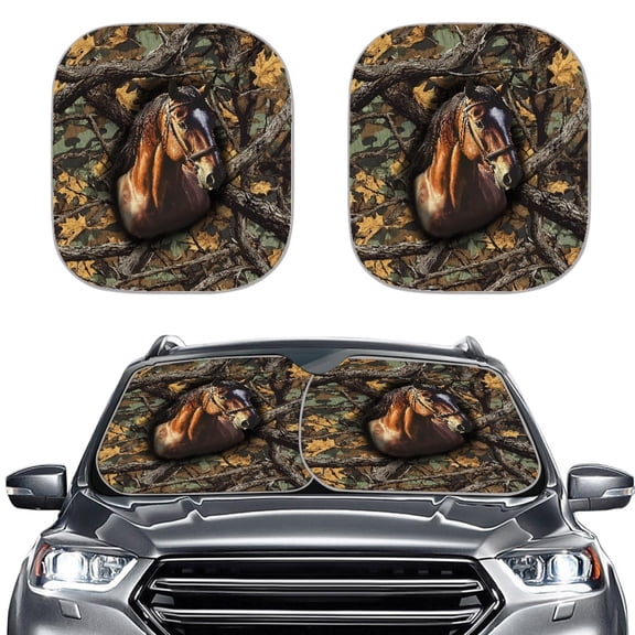 Kuiaobaty Auto Windshield Sun Shade for Trucks Cars SUVs Sedans Horse Camo Hunting Forest Pattern 2 Pcs Car Window Sun Shield Blocks UV Rays 28.5 x 25.5 Inches Exterior Accessories