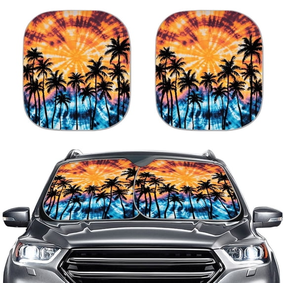Kuiaobaty Automotive Windshield Sunshades Keep Car Interior Cool Auto Front Window UV Protection Sun Shield Cover 2 Pcs Sunset Glow Vortex Palm Coconut Tree for Mini SUVs Small Sedans