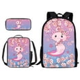 thumbnail image 1 of Kuiaobaty Axolotl Cherry Blossom Print Backpack for Boys Girls, Preschool Elementary School Bag 3Pcs Backpack Set with Lunch Box Pencil Case, Lightweight Shoulder Bag Casual Daypack for Kids, 1 of 6