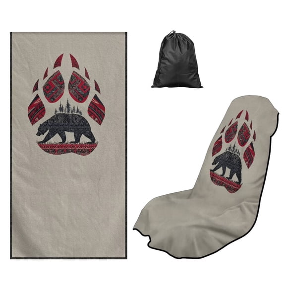 Kuiaobaty Aztec Bear Print Car Seat Towel Covers Front Seats Bear Claw Print Car Seat Hoodie Cover 60 x 33 Inch Absorbent Microfiber Towels for Gym Workout, Running, Swimming, Beach and Hiking