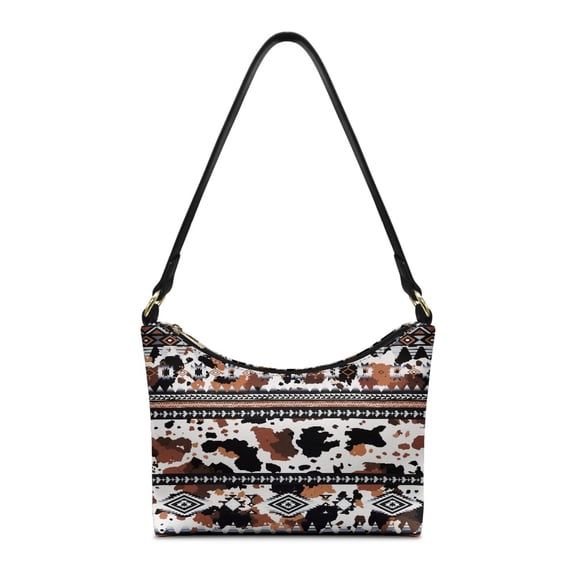 Kuiaobaty Aztec Cow Print Shoulder Purse for Women, Ethnic Style Leather Underarm Sling Bag with Zipper Closure, Large Capacity Hobo Purse Tote Bag for Travel & Work