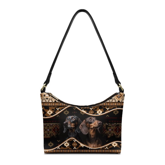 Kuiaobaty Aztec Dachshund Print Shoulder Purse for Women Large Capacity Leather Underarm Sling Bag with Zipper Closure Small Clutch Hobo Purse Tote for Travel Brown