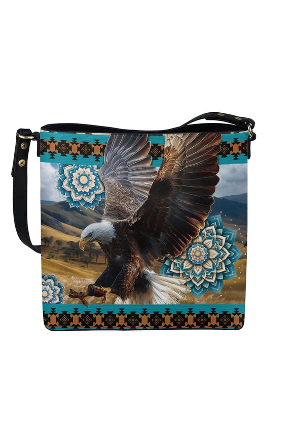 Aztec Eagle Mandala Print Bucket Crossbody Bag for Women, Flower Print Vegan Leather Bucket Tote Bag with Adjustable Strap, Ethnic Style Hobo Satchel Purse Crossbody for Travel