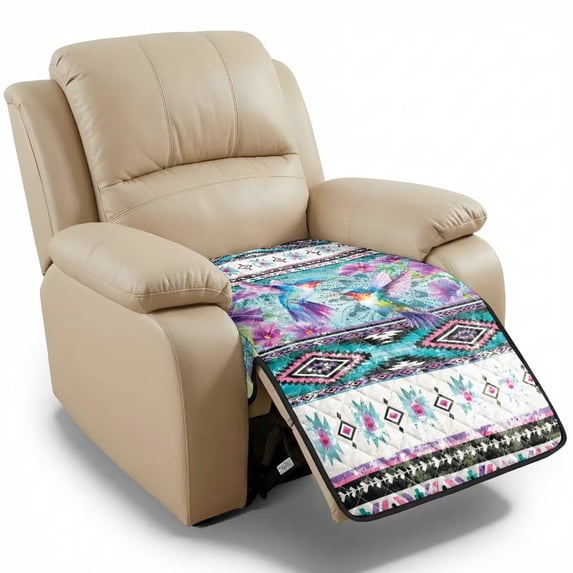 Kuiaobaty Aztec Hummingbird Floral Print Reclining Chair Slipcover, Waterproof Anti-Slip Armless Recliner Sofa Cushion Cover, Breathable Quilted Furniture Protector for Home