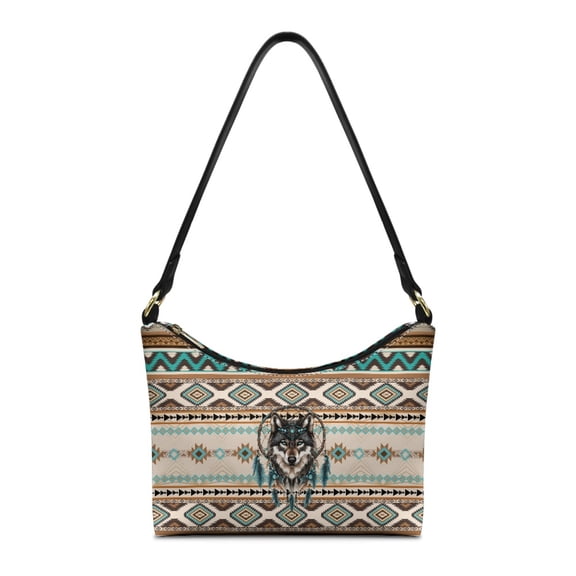 Kuiaobaty Aztec Wolf Print Shoulder Purse for Women Ethnic Style Leather Underarm Sling Bag with Smooth Zipper Dreamcatcher Print Hobo Purse Tote for Travel & Work