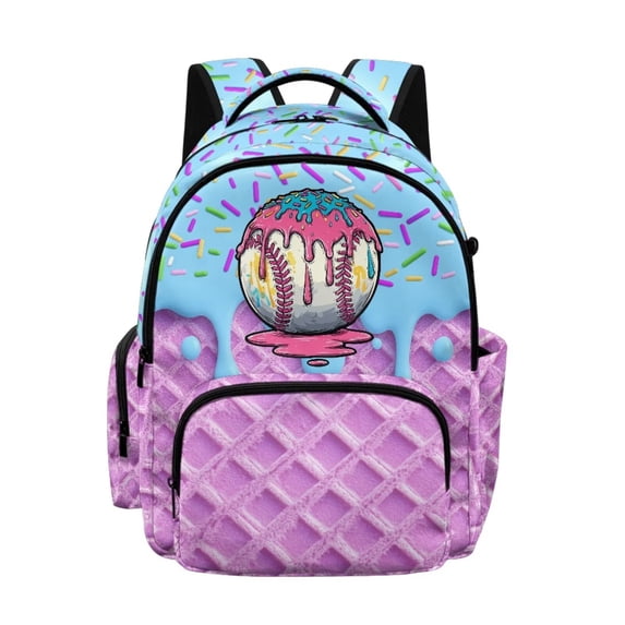 Kuiaobaty Baseball Print Backpack for Girls 8-12 Ice Cream Print Backpack with Padded Strap 17 Inch Bookbag Daypack for School, Purple