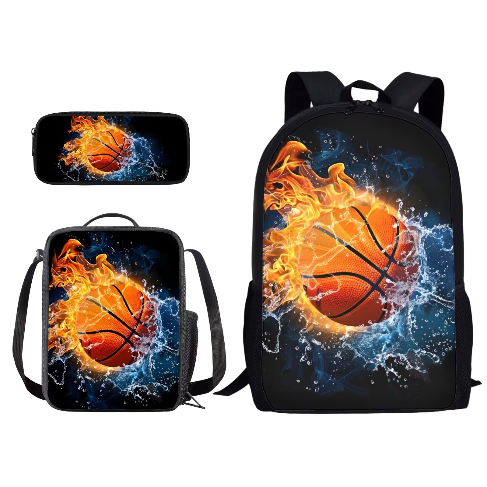 Kuiaobaty Basketball Fire Water Pattern Kids Backpack Set for Boys ...