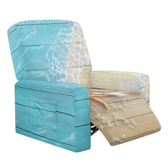 Kuiaobaty Beach Wooden Starfish Recliner Chair Cover Soft Lazy Boy Chair Cover Nonslip Reclining Sofa Slipcover with Elastic Bottom Breathable Reclining Slipcover for Pets Kids
