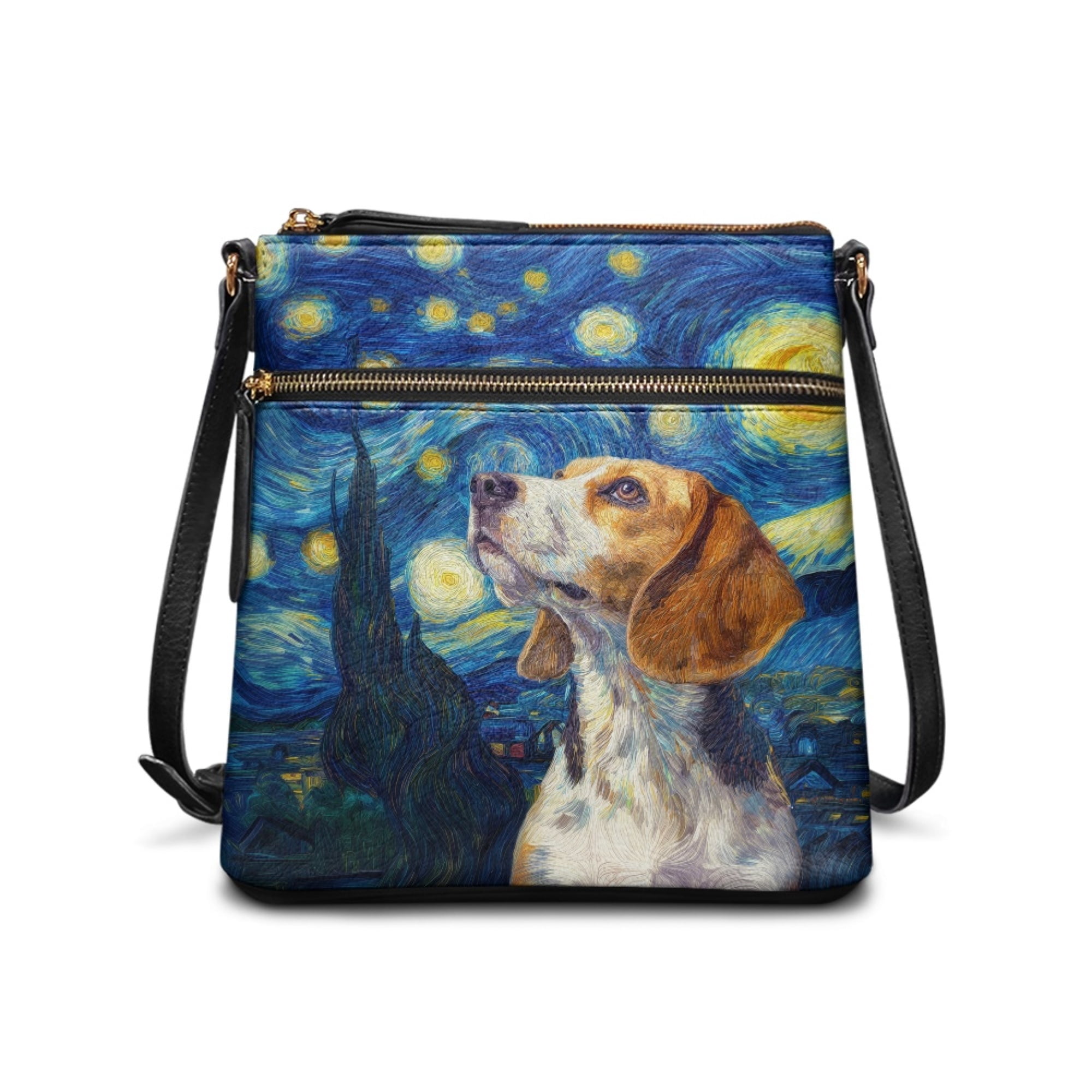 Kuiaobaty Beagle Galaxy Print Crossbody Bag for Women, Zipper Pockets Messenger Handbag with Adjustable Strap, Roomy Casual Shoulder Purse Crossbody for Travel, Blue