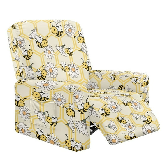 Kuiaobaty Bee Daisy Print Reclining Sofa Slipcover with Side Pocket Breathable Recliner Chair Cover Large Reclining Slipcover Durable Recliner Couch Cover for Pets