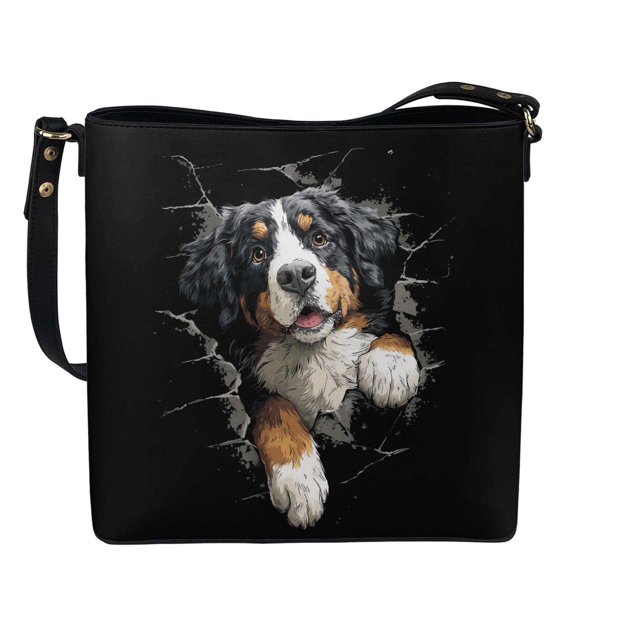 Kuiaobaty Bernese Mountain Dog Print Bucket Crossbody Bag for Women Large Capacity Bucket Tote Bag with Adjustable Strap Leather Shoulder Bags Hobo Purse for Travel, Black