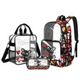 thumbnail image 1 of Kuiaobaty Black Cat Print Clear Backpack and Pencil Case Set for Girls Hearts Floral Print Backpack and Lunch Bag Set See Through PVC Bookbag with Pencil Case for School, Red, 1 of 5