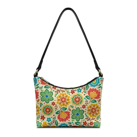 Kuiaobaty Boho Flowers Print Shoulder Purse for Women Roomy Casual Underarm Sling Bag with Adjustable Strap Ethnic Style Leather Hobo Purse Tote for Travel Yellow