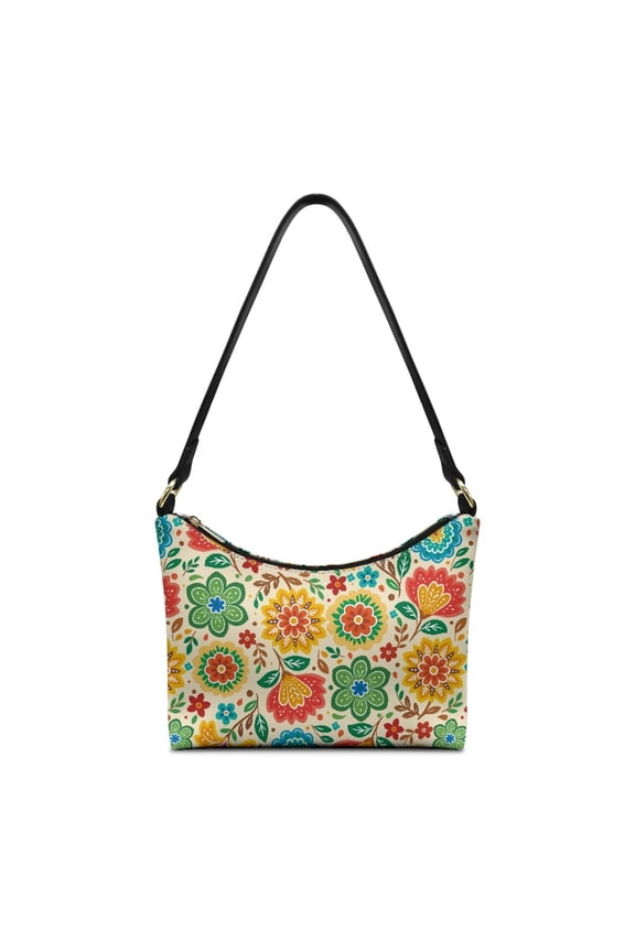 Boho Flowers Print Shoulder Purse for Women Roomy Casual Underarm Sling Bag with Adjustable Strap Ethnic Style Leather Hobo Purse Tote for Travel Yellow
