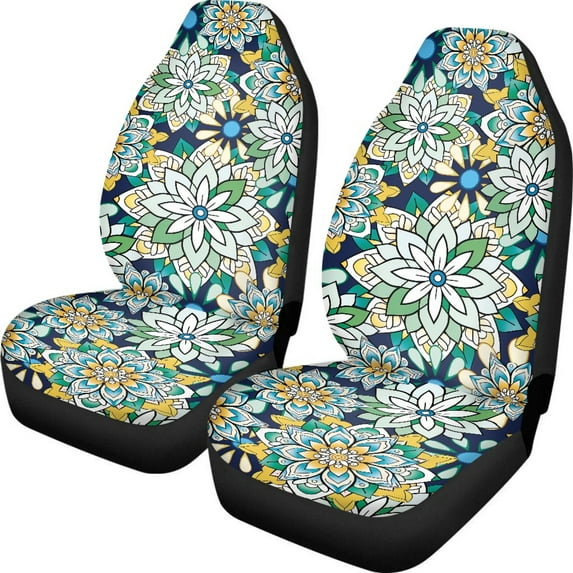 Kuiaobaty Breathable Car Seat Cover Front Seats Only, Front Seat Protector Auto Interior Accessories Decor, Boho Mandala Floral Green