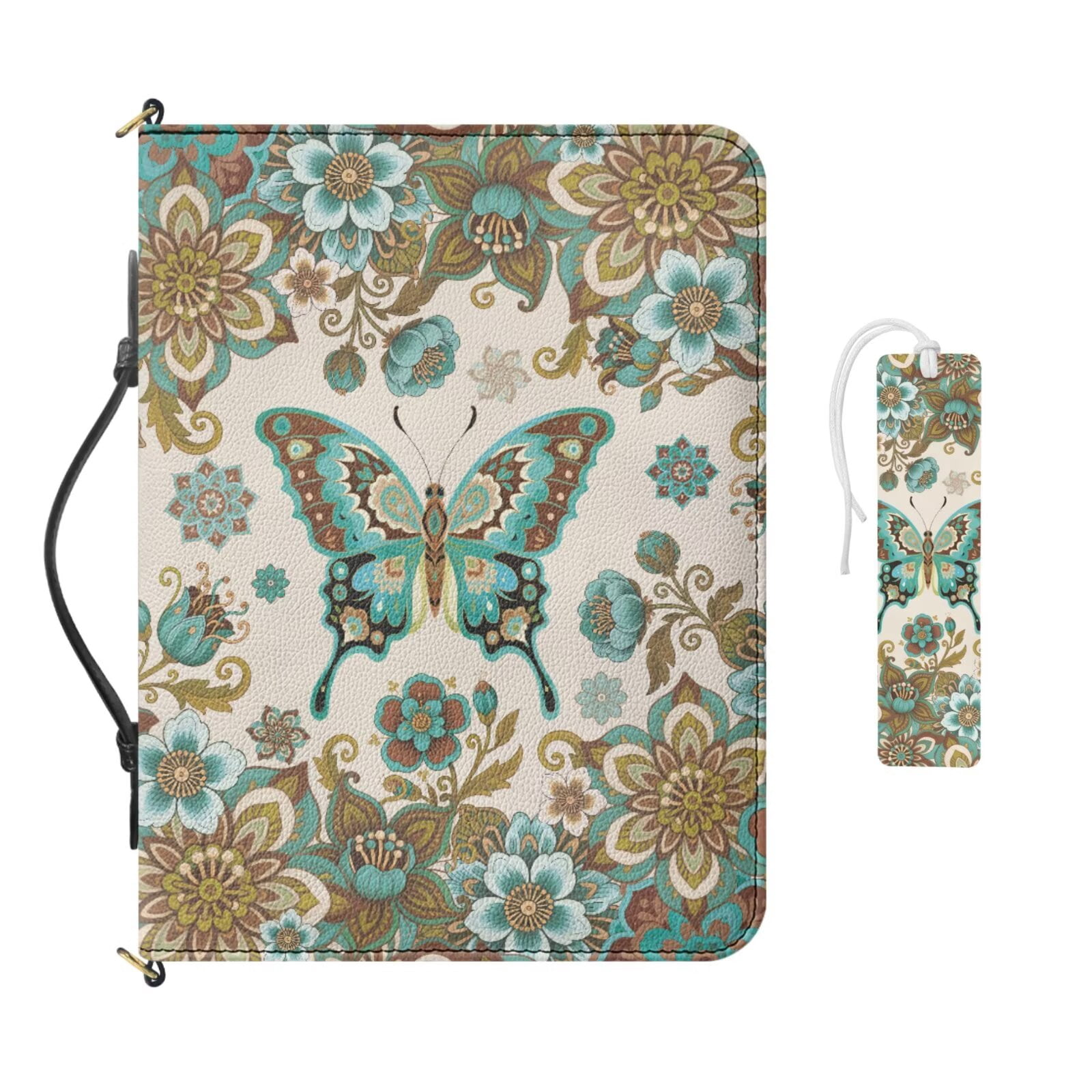 Kuiaobaty Butterfly Boho Mandala Print Bible Bag for Women Men Christian Leather Bibles Covers with Bookmark Portable Church Bag Bible Carrying Case with Zipper for Church, Blue
