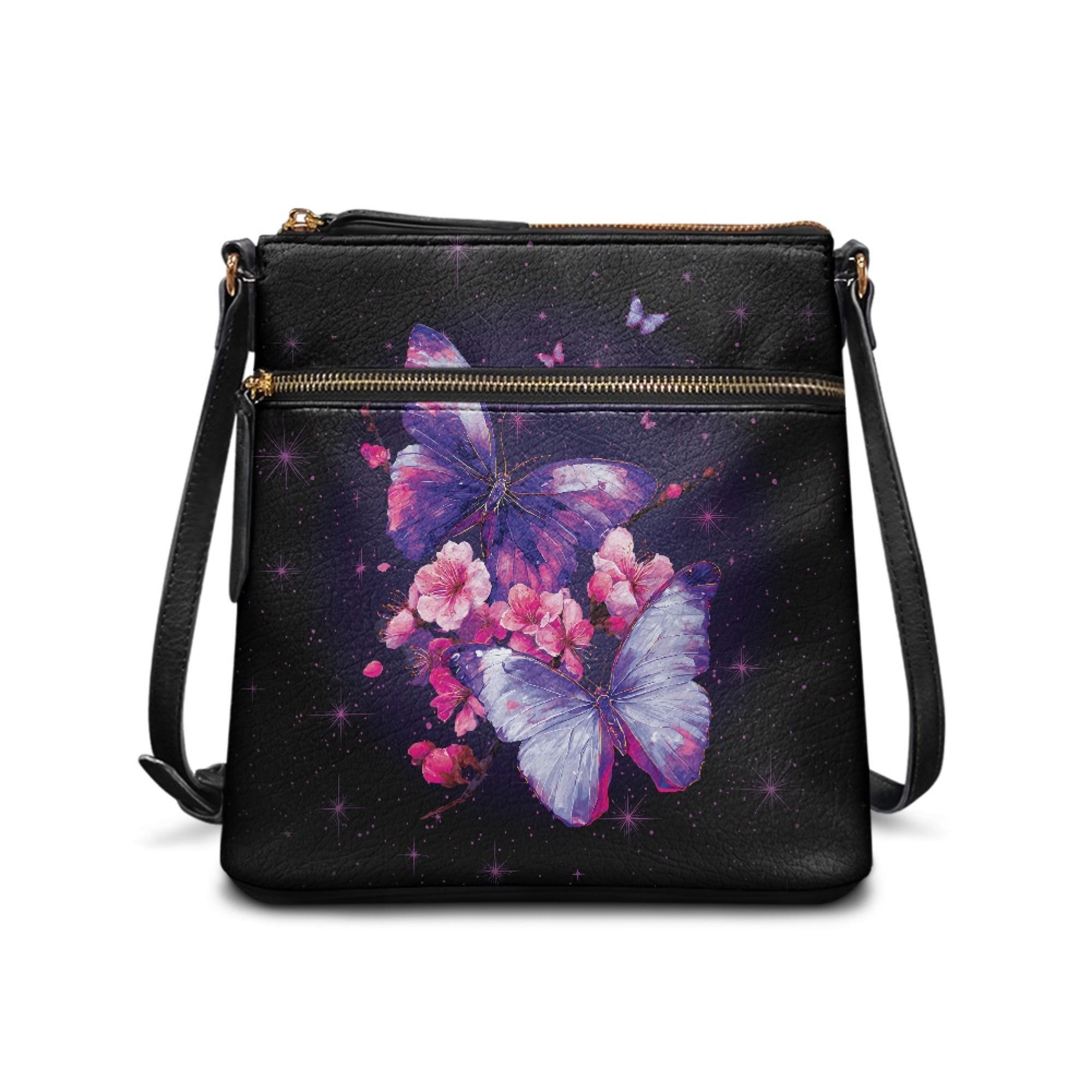 Kuiaobaty Butterfly Cherry Blossom Print Crossbody Bag for Women, Large Capacity Vegan Leather Shoulder Purse with Adjustable Strap, Waterproof Sling Handbag Crossbody for Travel