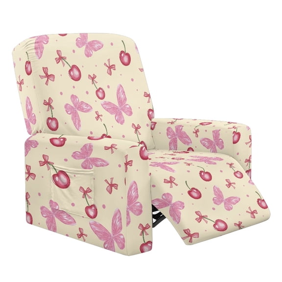 Kuiaobaty Butterfly Cherry Print Reclining Sofa Slipcover Easy Installation Recliner Chair Cover Large Breathable Reclining Slipcover Durable Recliner Couch Cover with Pocket for Living Room