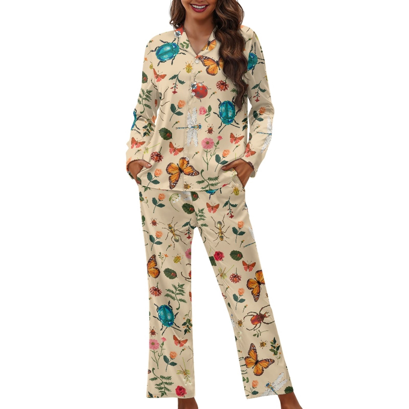 Women's Cotton Long Sleeve Pajama Set – Comfy Button-Up Top & Pants - View #4
