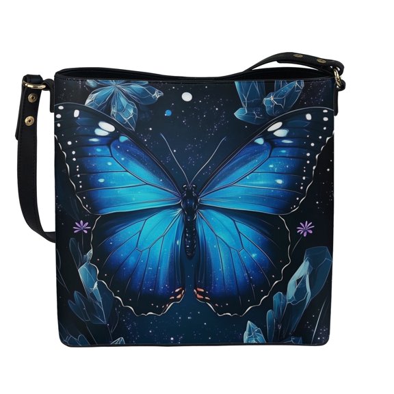 Kuiaobaty Butterfly Flower Print Crossbody Bag for Women, Waterproof Vegan Leather Shoulder Purse with Removable Strap, Large Capacity Bucket Handbag Crossbody for Travel & Dating