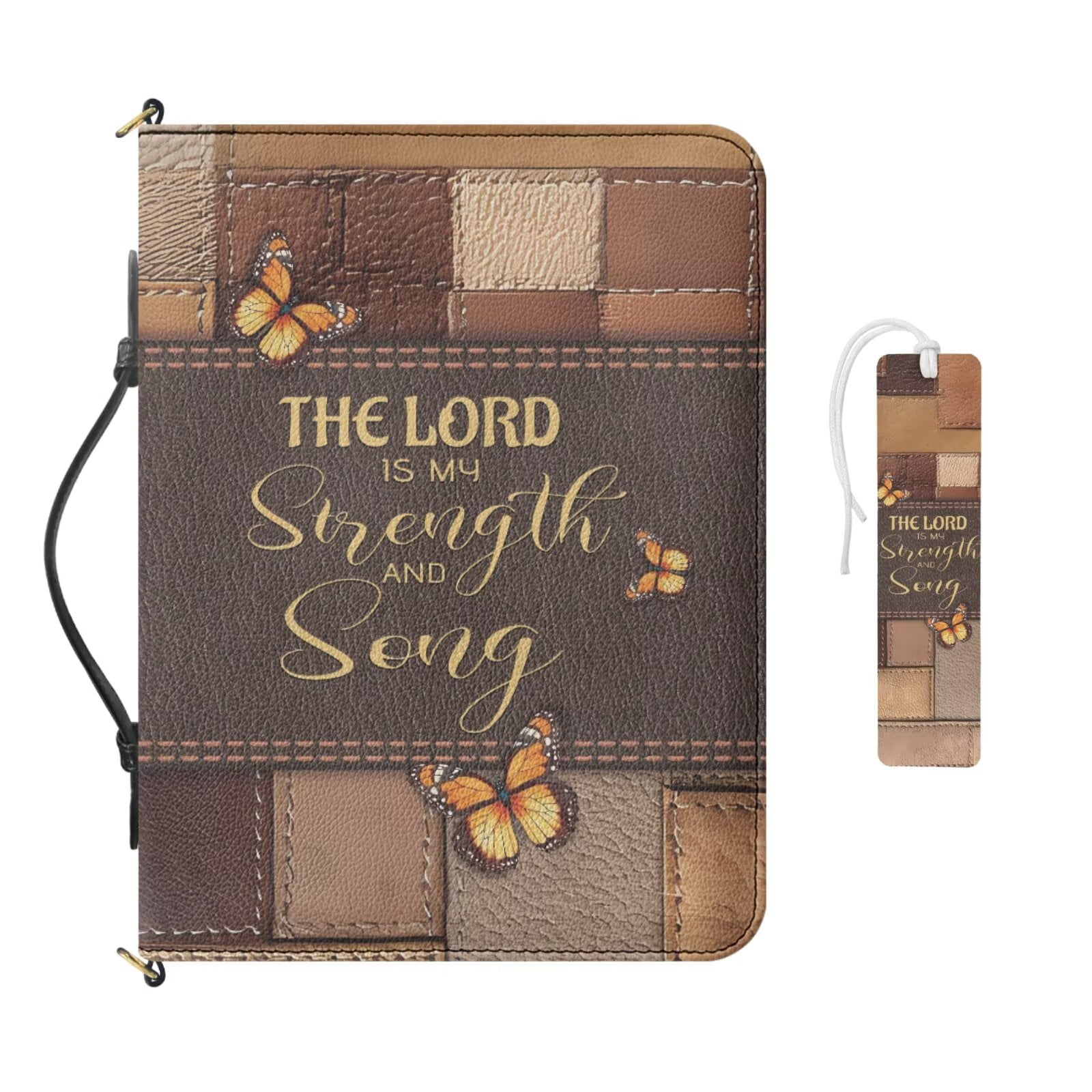 Kuiaobaty Butterfly Print Bible Cover Case for Women Men Leather Bible Bag with Matching Bookmark Sturdy Church Bag Scripture Case with Handle and Strap for Christian Daily, Brown