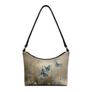 Kuiaobaty Butterfly Print Underarm Sling Bag for Women, Daisy Print Leather Shoulder Handbag with Zipper Closure, Lightweight Hobo Purse for Travel, Grey