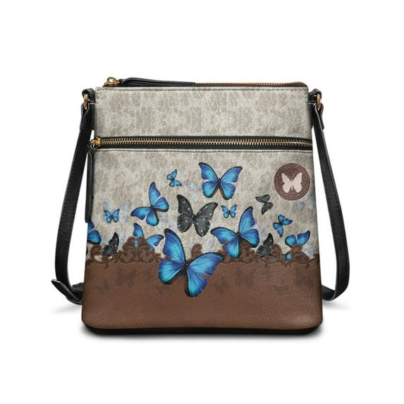 Kuiaobaty Butterfly Print Vegan Leather Crossbody Bag for Women, Medium Size Waterproof Sling Handbag Crossbody, Casual Durable Shoulder Purse with Adjustable Strap for Travel