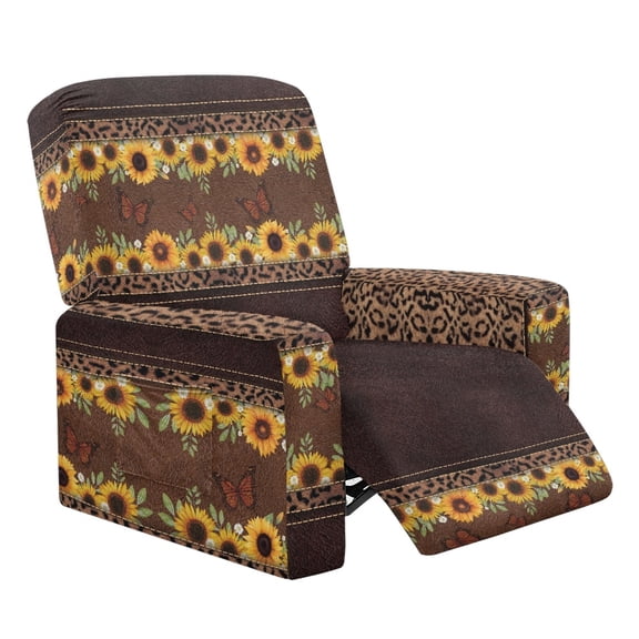 Kuiaobaty Butterfly Sunflower Pattern Reclining Sofa Slipcover Leopard Print Breathable Recliner Chair Cover with Elastic Bottom Washable Recliner Couch Cover for Living Room