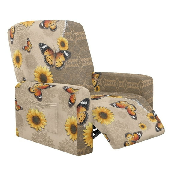 Kuiaobaty Butterfly Sunflower Print Reclining Slipcover Mandala Aztec Thick Recliner Chair Cover Breathable Recliner Couch Cover Washable Reclining Sofa Slipcover with Pocket for Living Room
