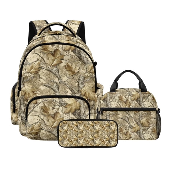 Kuiaobaty Camo Hunting Print Backpack Set with Lunch Bag for Teens 17 Inch Backpack and Pencil Case with Zipper Reusable Insulated Lunch Box and Pencil Pouch for School Camping