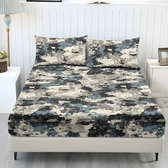 Kuiaobaty Camo Pattern Bed Sheet Set Stretch Elastic Fitted Sheet and Pillowcase Set Breathable Fitted Sheets King Size