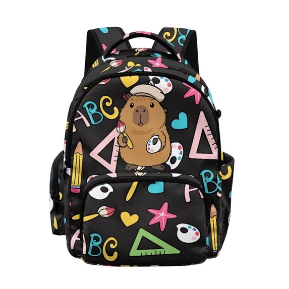 Kuiaobaty Capybara Print Backpack for Kids Boys Lightweight School Backpack with Side Pockets Roomy Cute Bookbag for School, Black