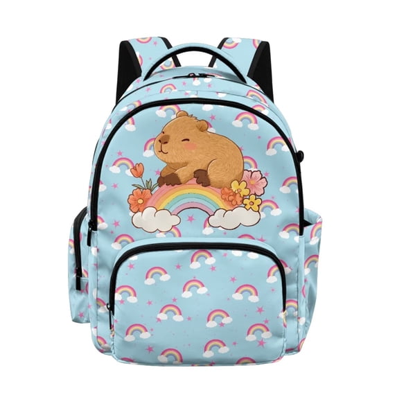 Kuiaobaty Capybara Print Kids Backpack for Girls 8-12 Rainbow Print School Bag with Multi Pockets 17 Inch Cute Backpack for School, Blue