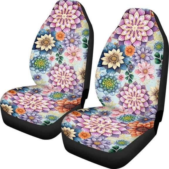 Kuiaobaty Car Seat Cover Set Breathable Soft Auto Front Seat Protection for Men Women Washable Easy to Install, Bohemian Mandala Flower Violet